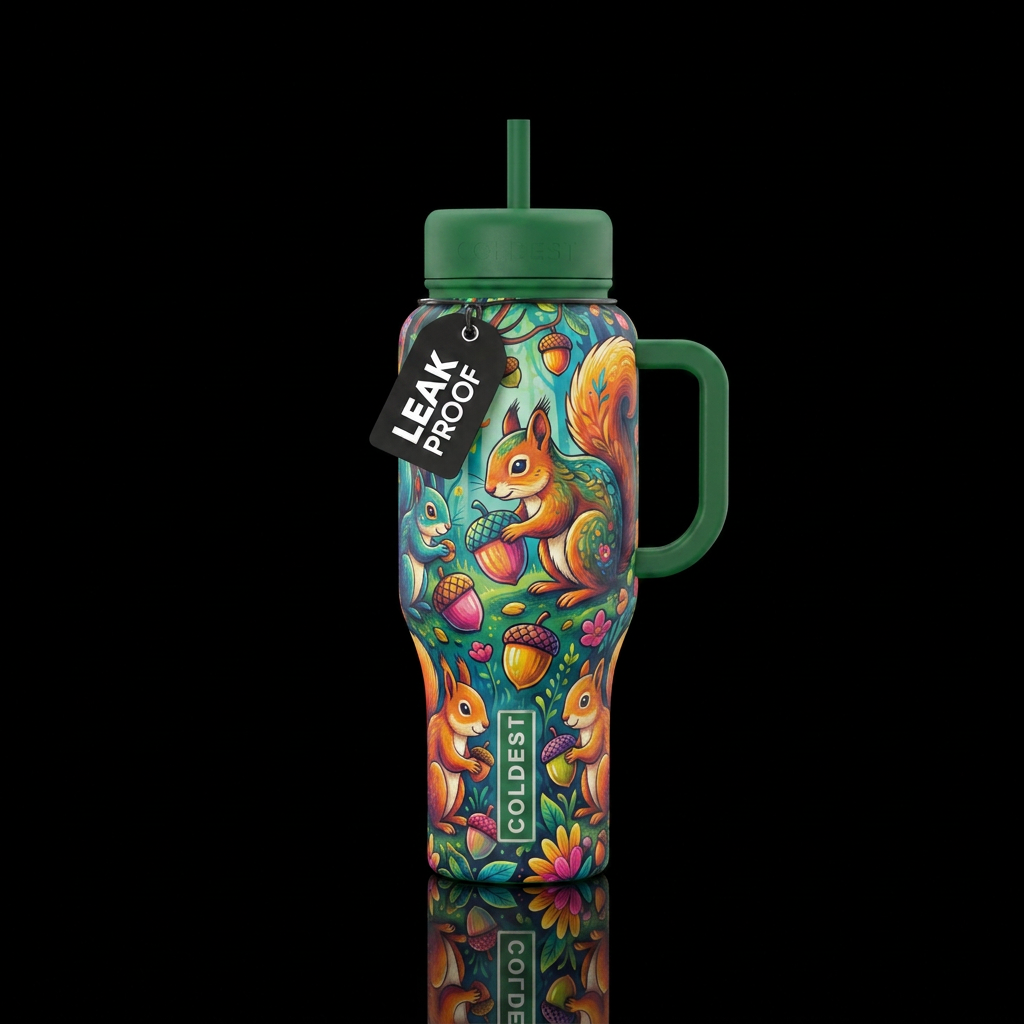 Squirrel, whimsical water bottle design