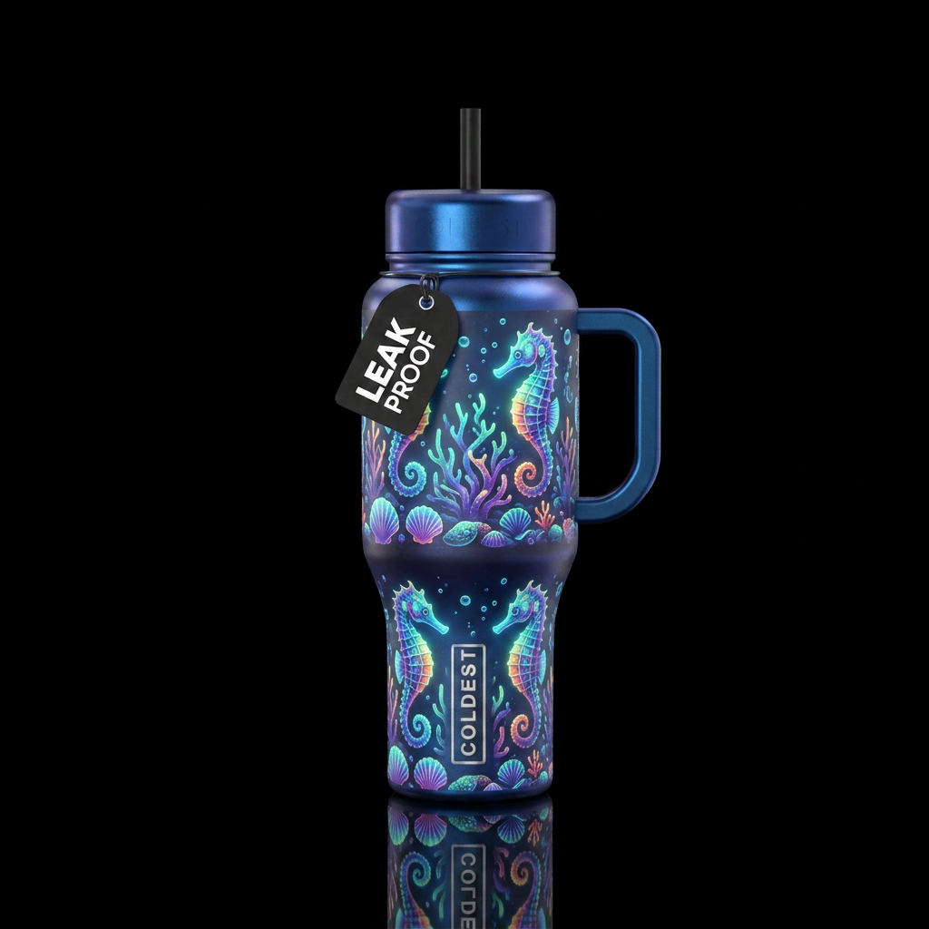 glowie, whimsical seahorses water bottle design