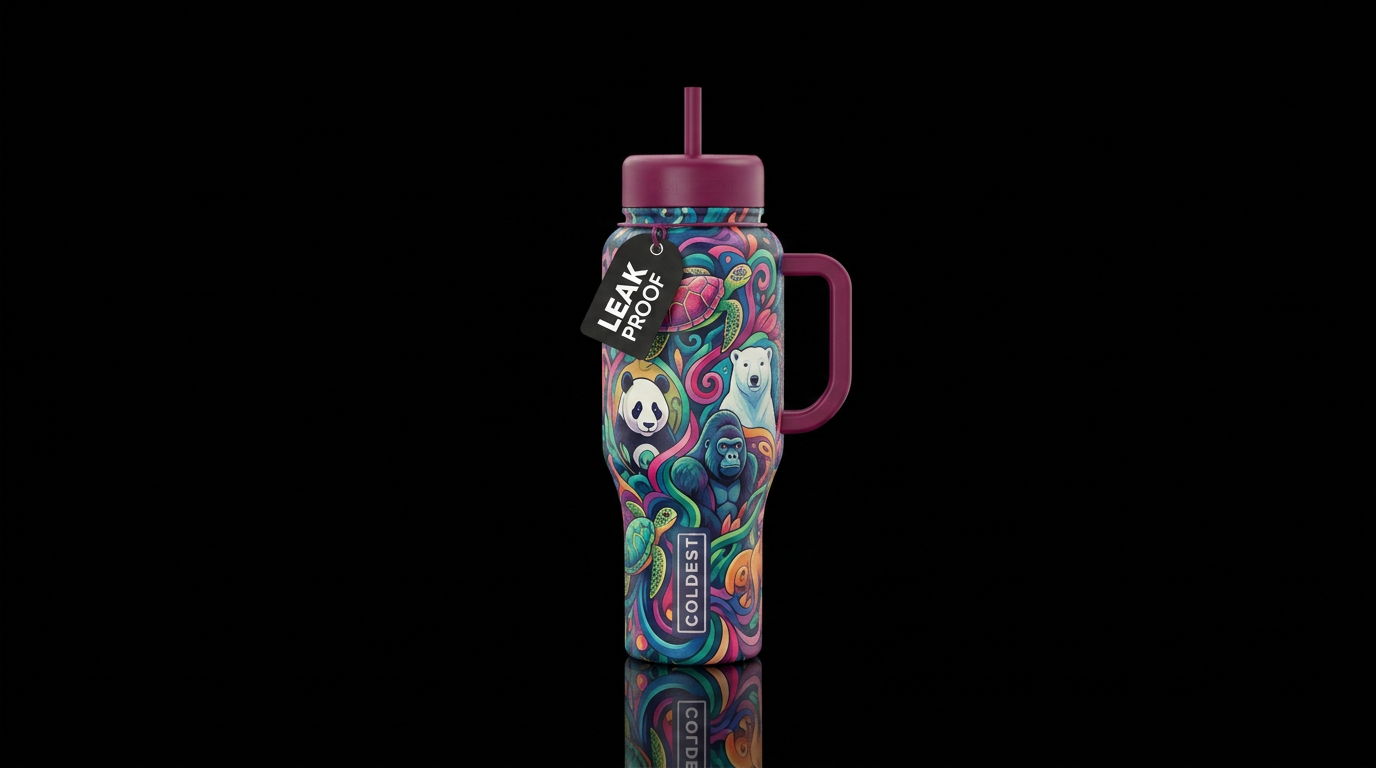 endangered species, whimsical, abstract water bottle design