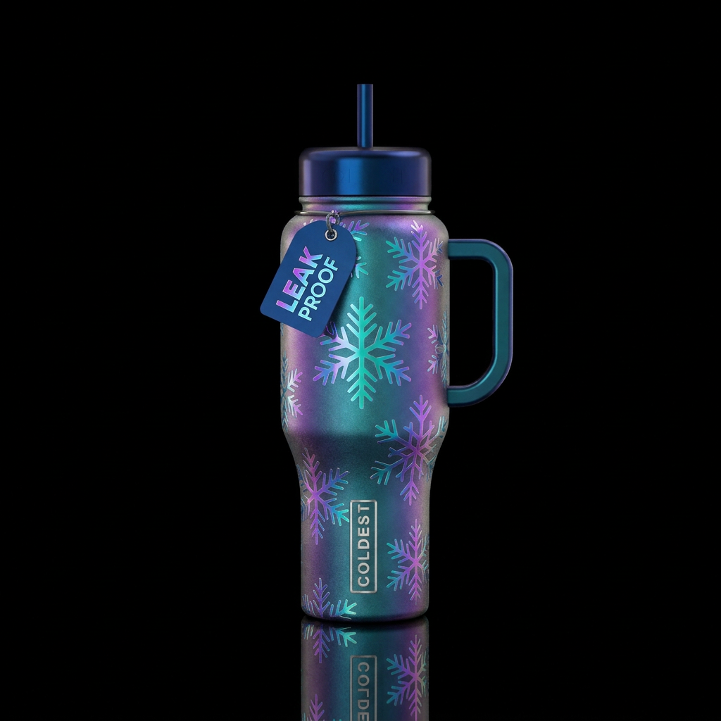 whimsical, irridescent, magical, mythical snowflak... water bottle design