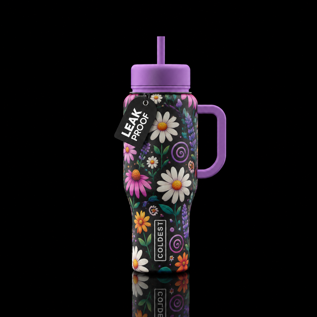 Flowers and Swirls water bottle design