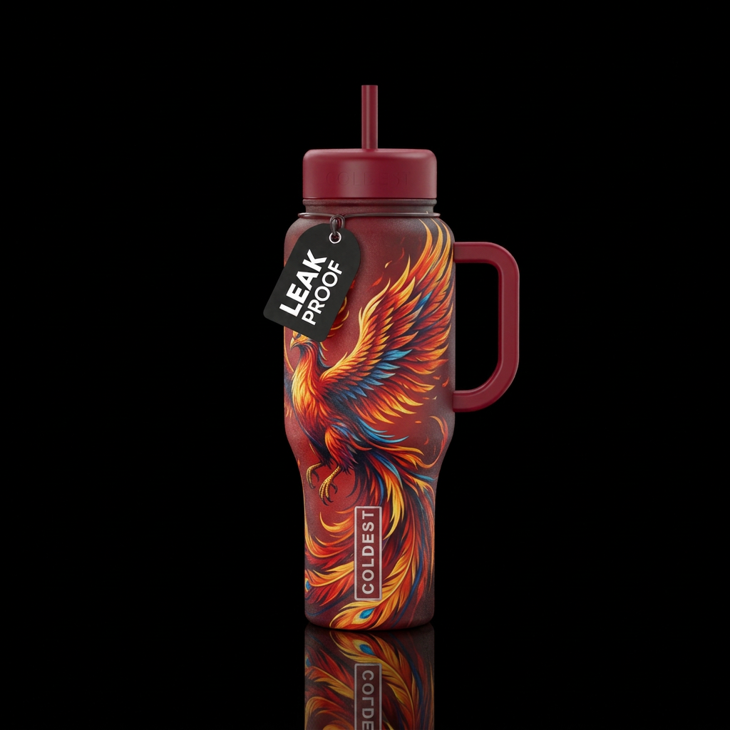 mythical phoenix bird water bottle design