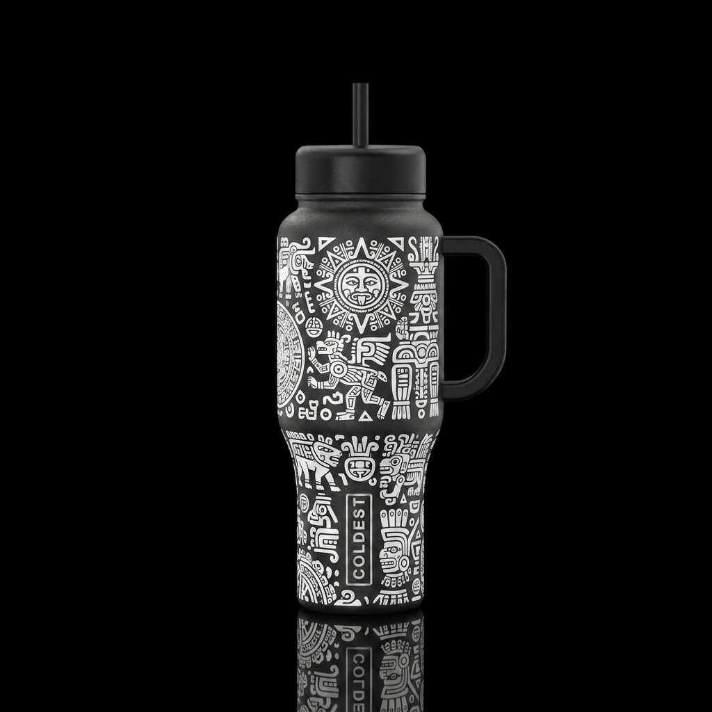 GLOWY Aztec Art water bottle design