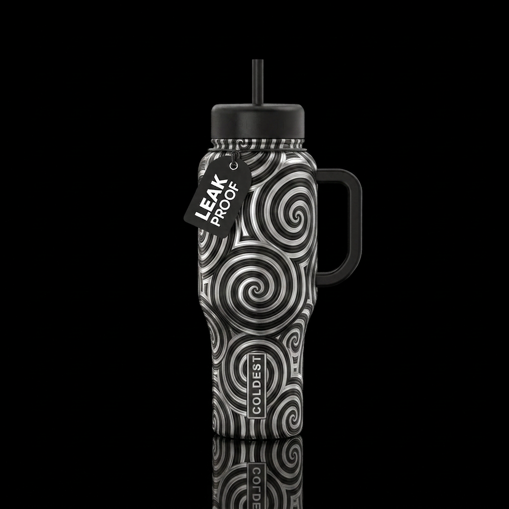 Black & Silver Spirals water bottle design