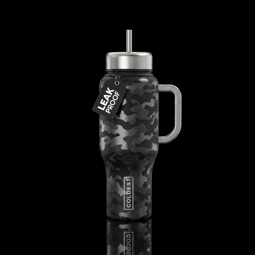 Black & Silver Camo water bottle design