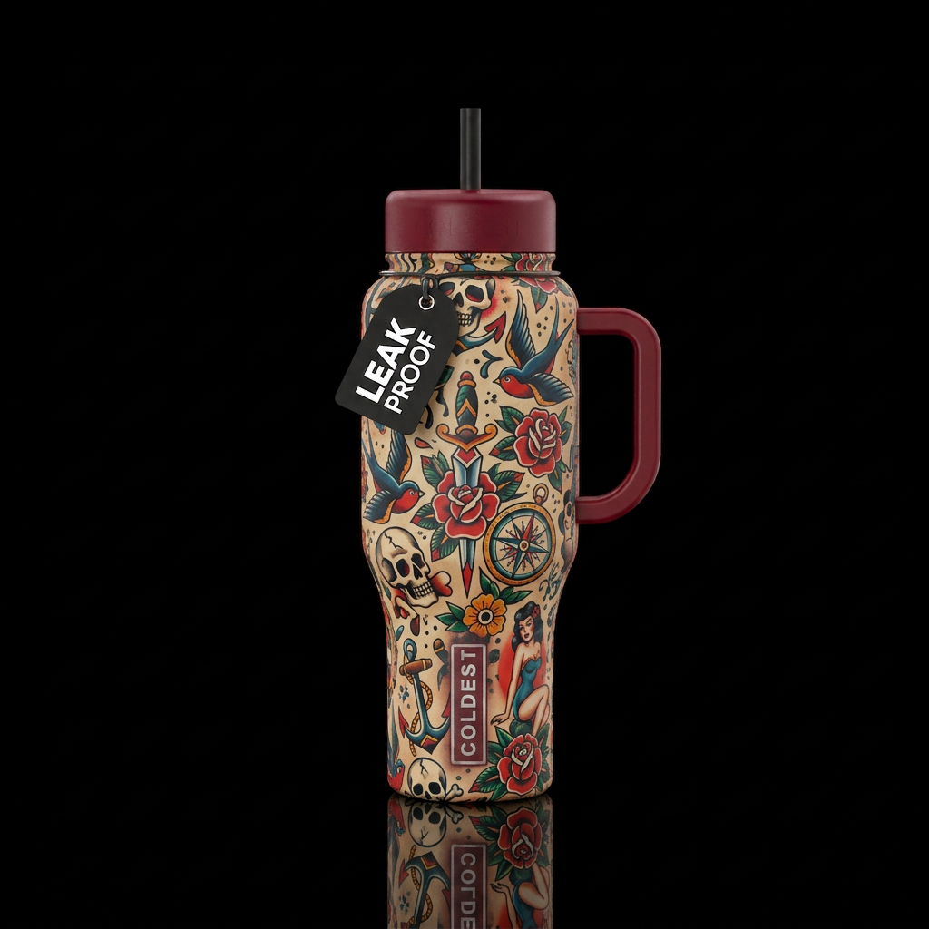 Vintage Tattoo water bottle design