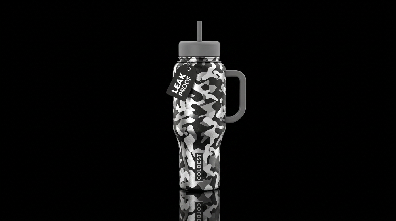 Silver Camo water bottle design
