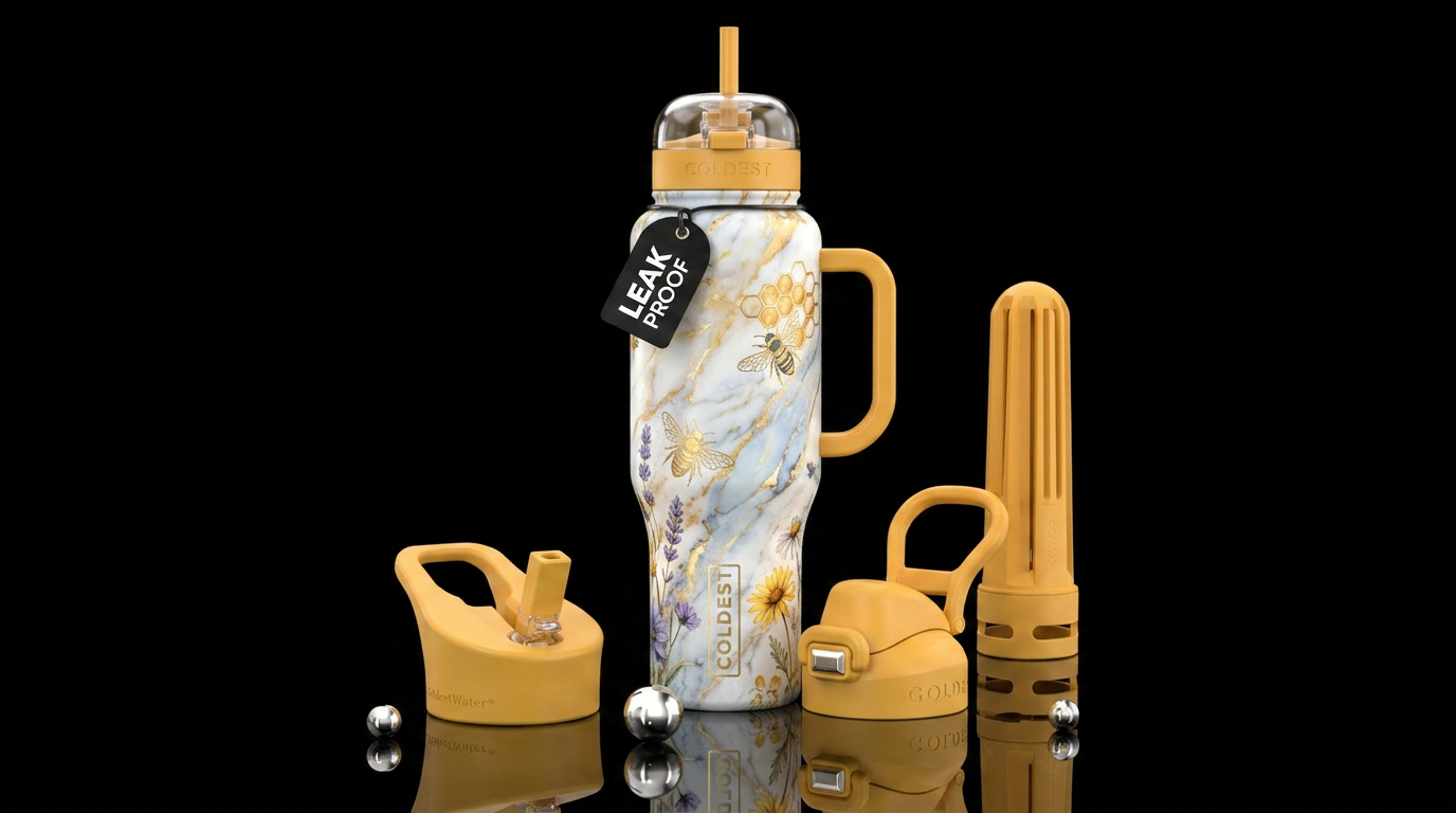 marble summer bees water bottle design