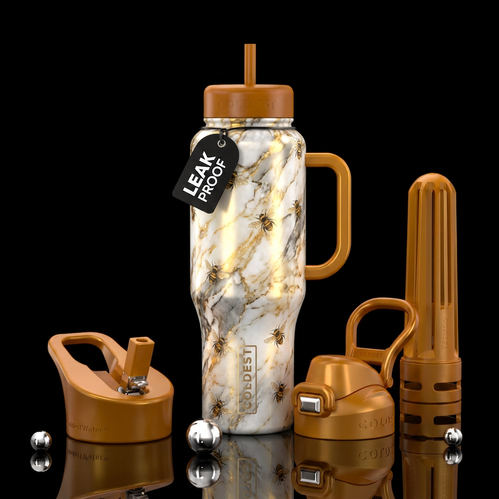 marble sunlight bees water bottle design