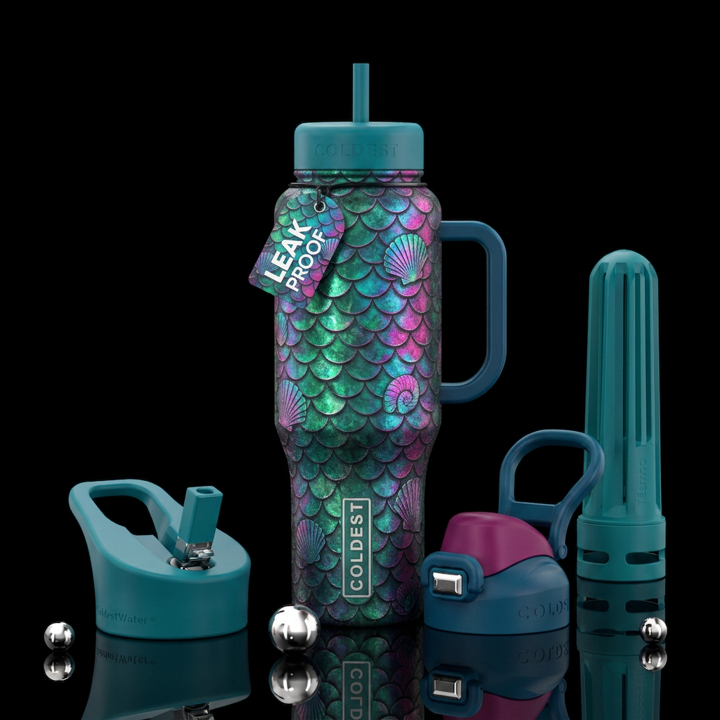mermaid scales seashells water bottle design