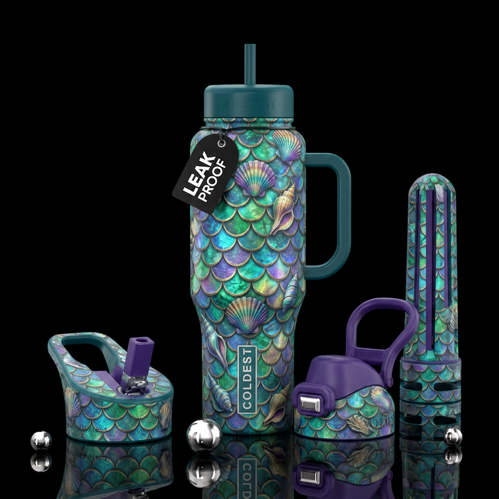 mermaid scales seashells water bottle design