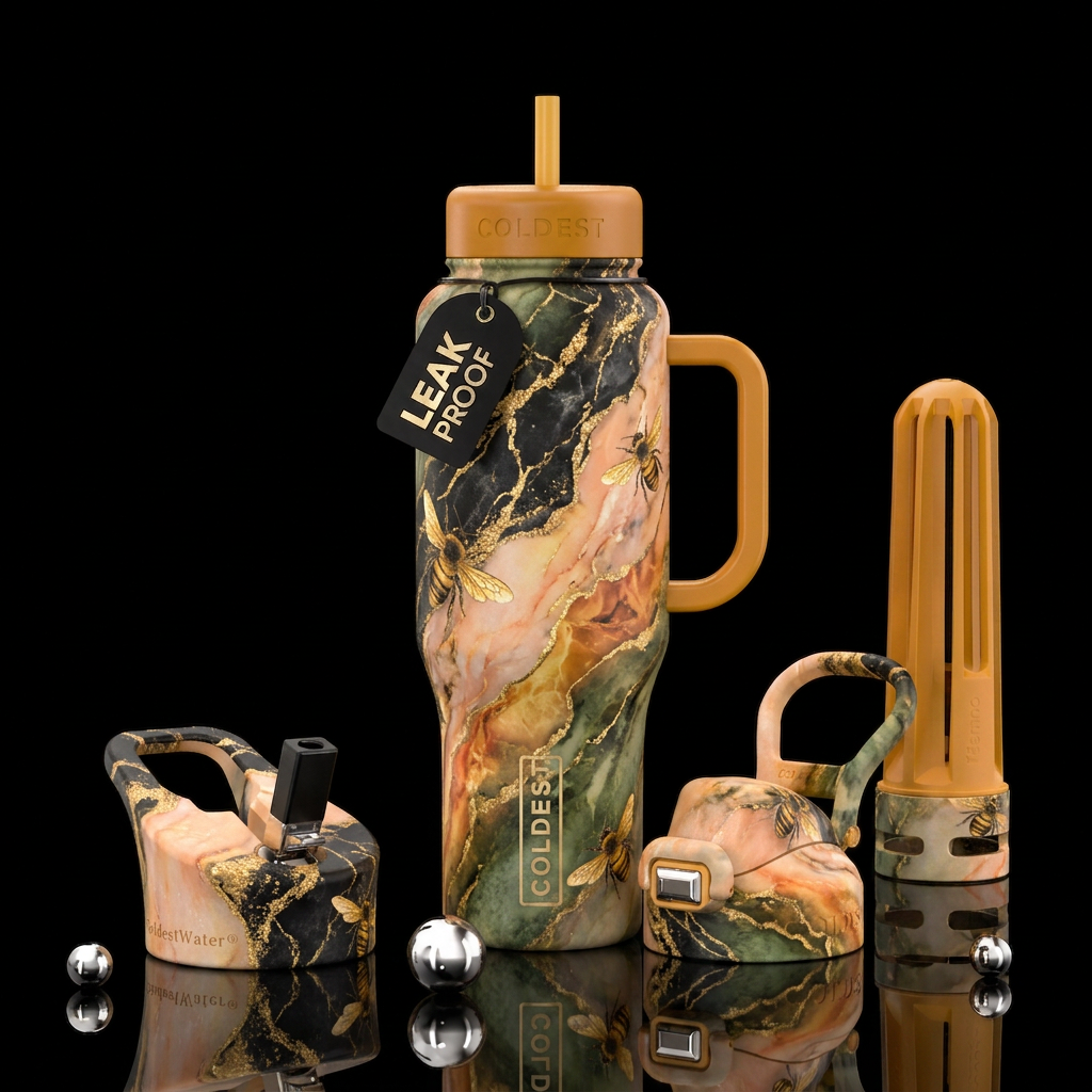 marble honey bee, dreamy, garden water bottle design