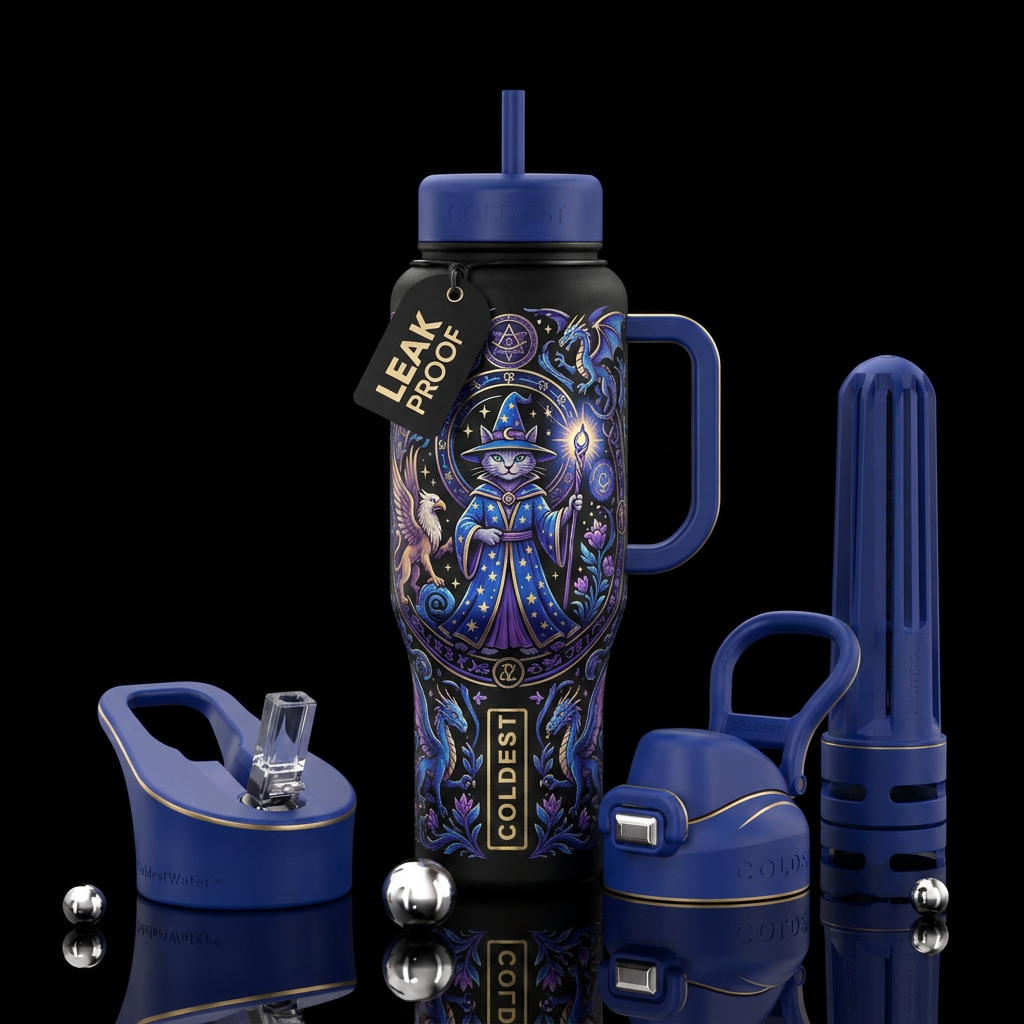 cat wizard water bottle design