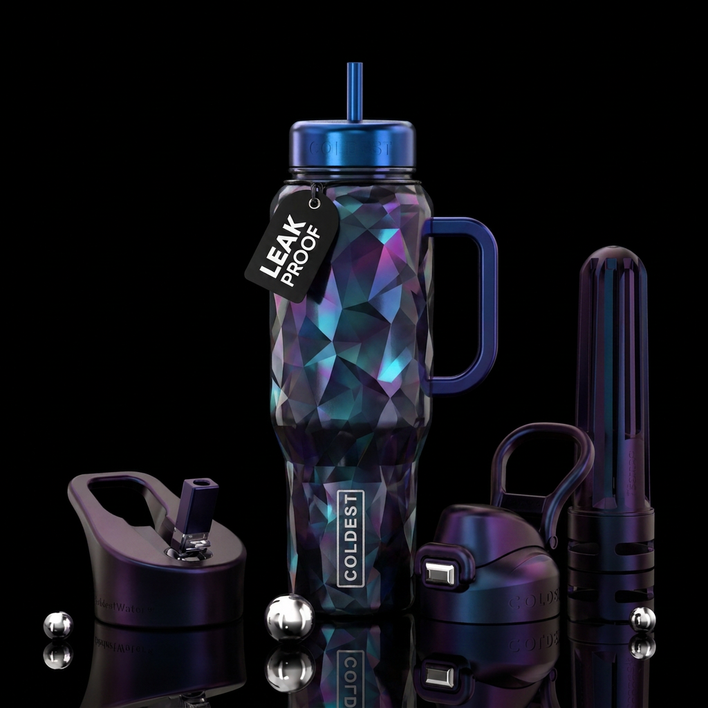 prismatic, dark mood water bottle design
