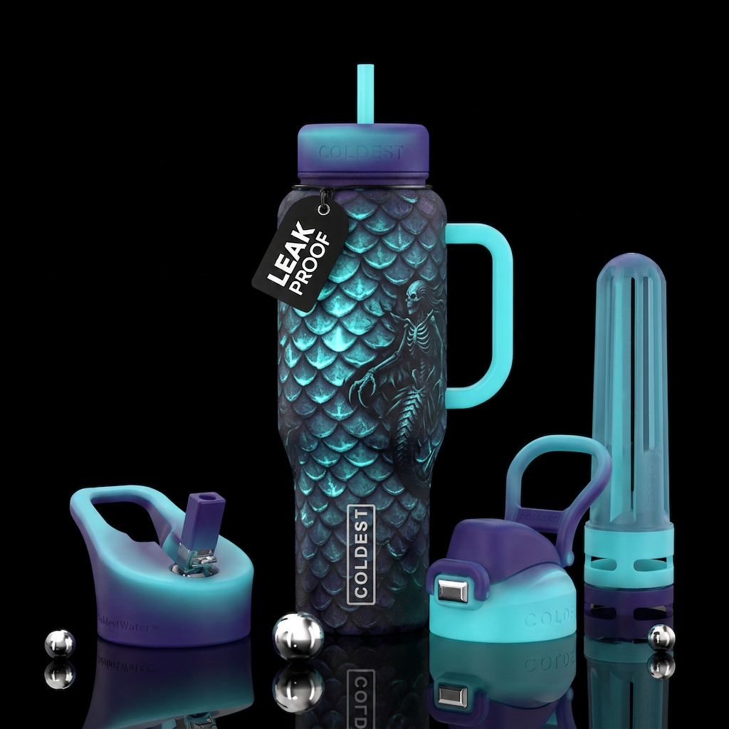 scary mermaid scales, glowie water bottle design