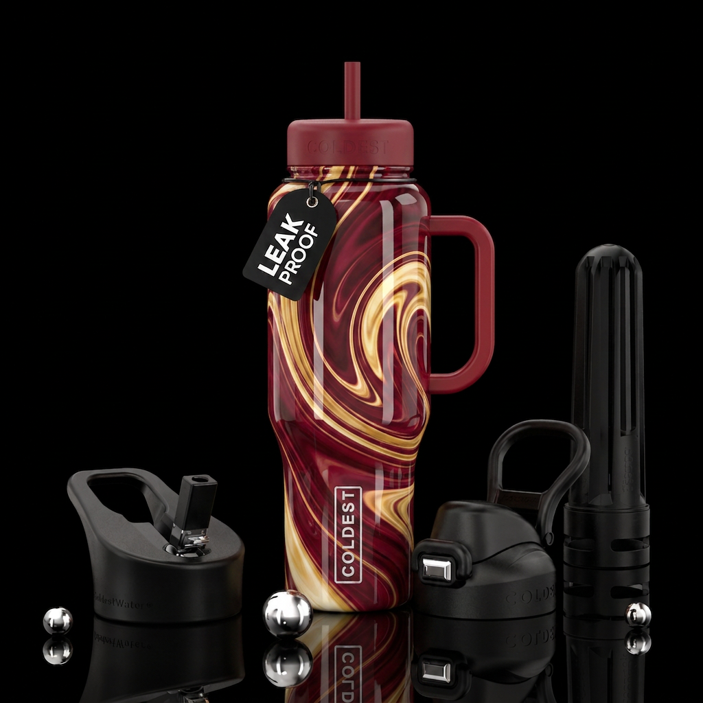 maroon, swirls water bottle design