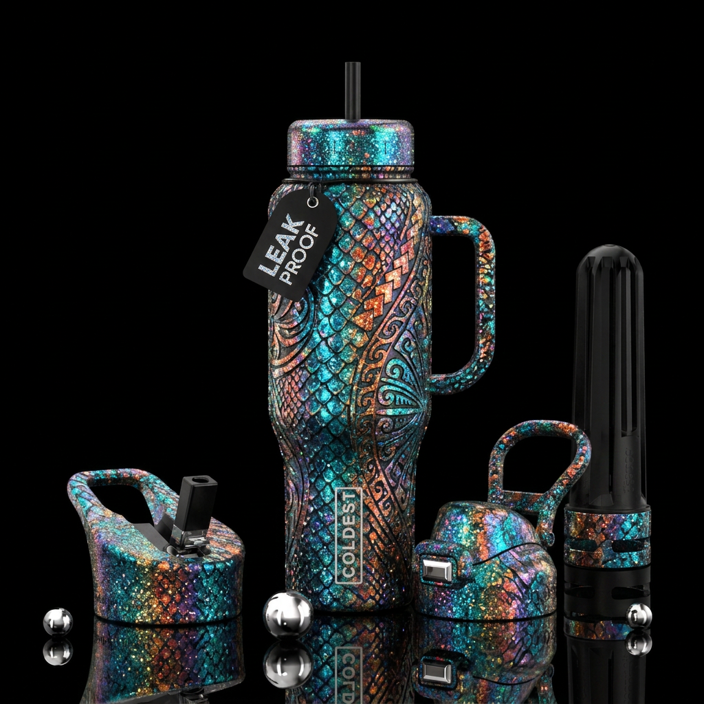 snake, pacific islander, shiny, sparkly water bottle design