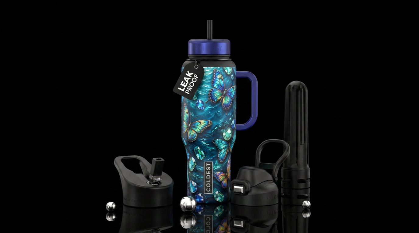 ocean, gemstone, butterfly water bottle design