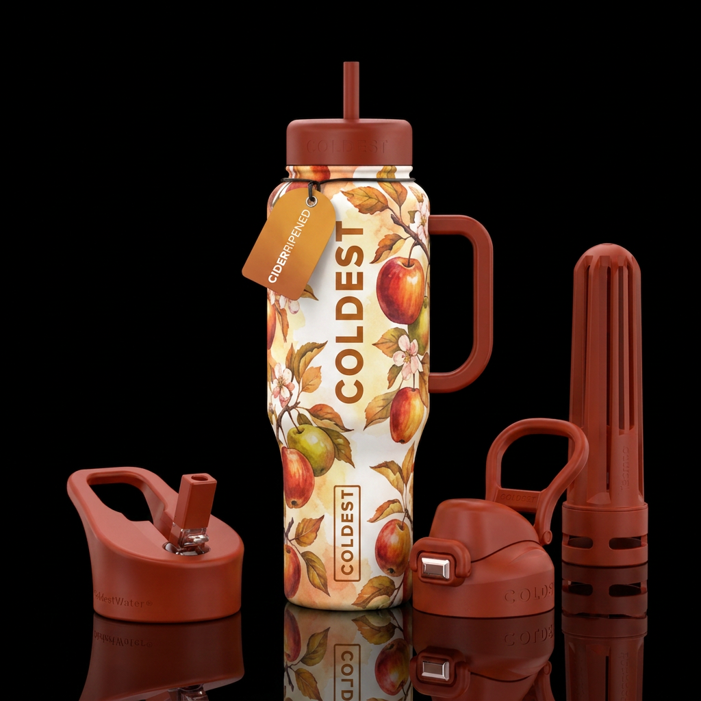 cider apple, watercolor water bottle design