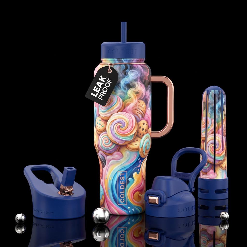 pastry, smoke, swirls water bottle design