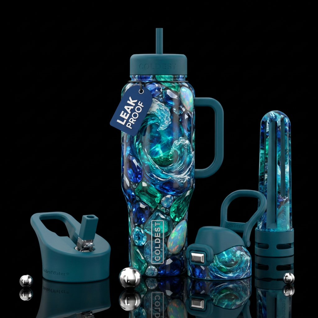 magical, fantasy, gemstone, ocean water bottle design