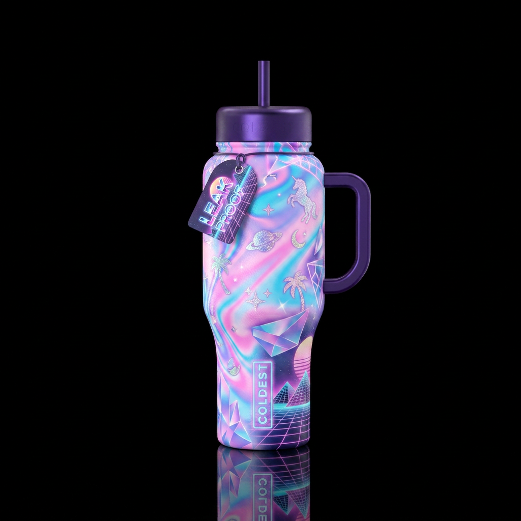 vaporwave water bottle design