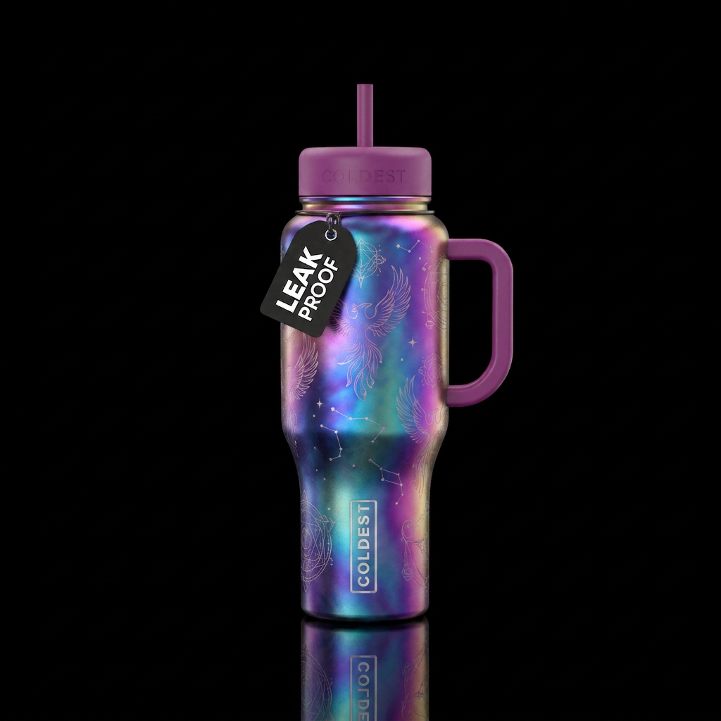 magical, fantasy, vaporwave water bottle design