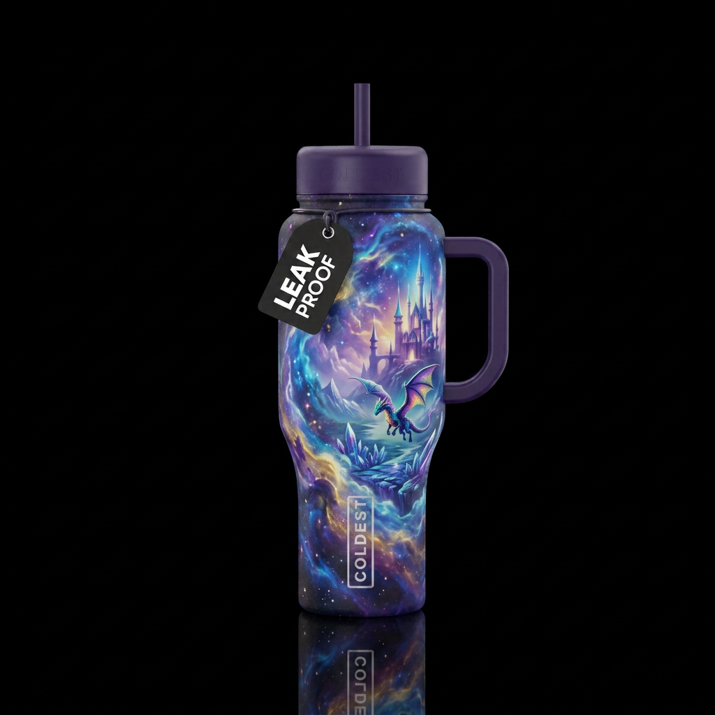 vibrant, fantasy, water bottle design