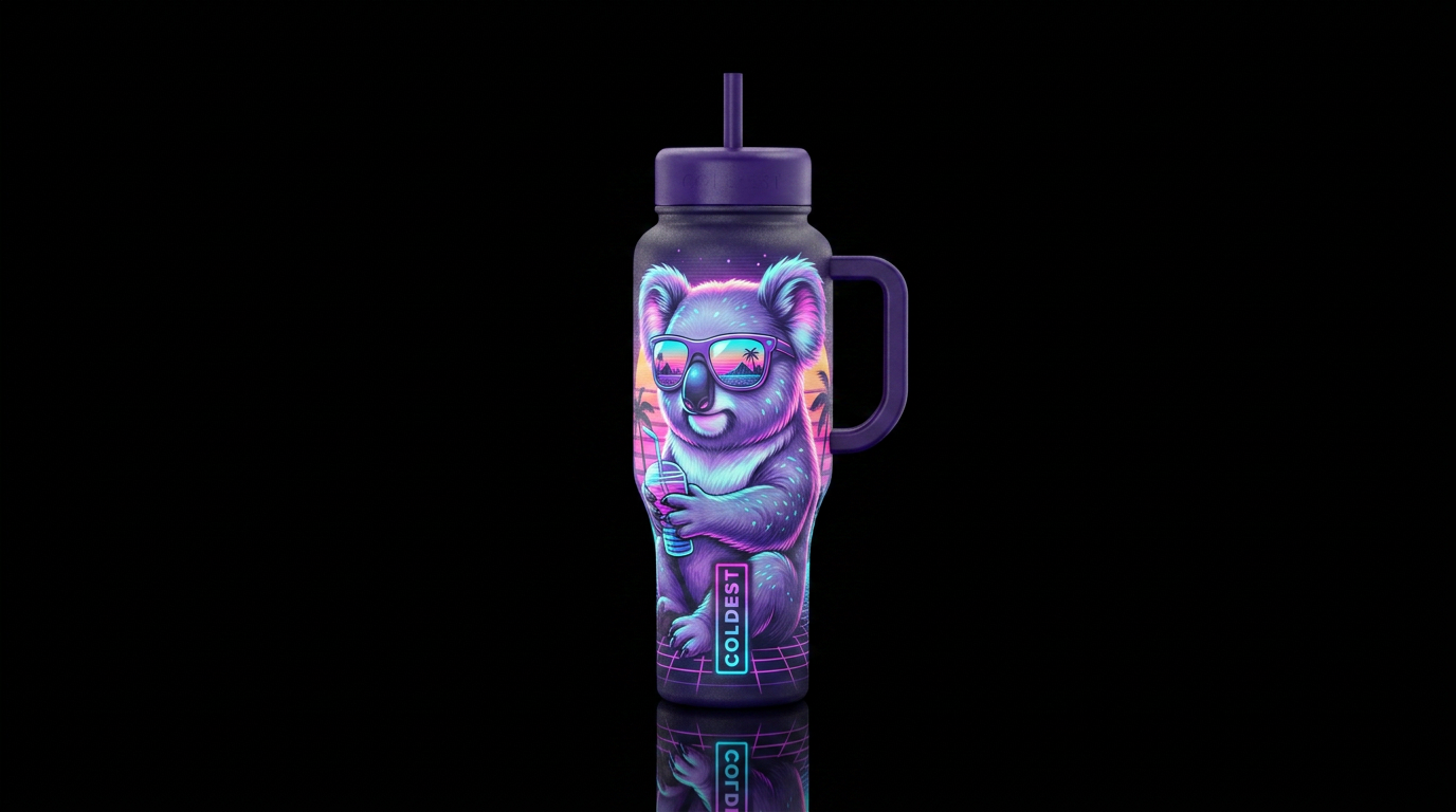fantasy, chillwave koala water bottle design
