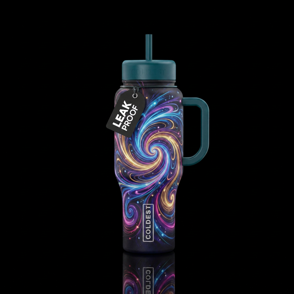 spirals, swirls, magical, explosive water bottle design