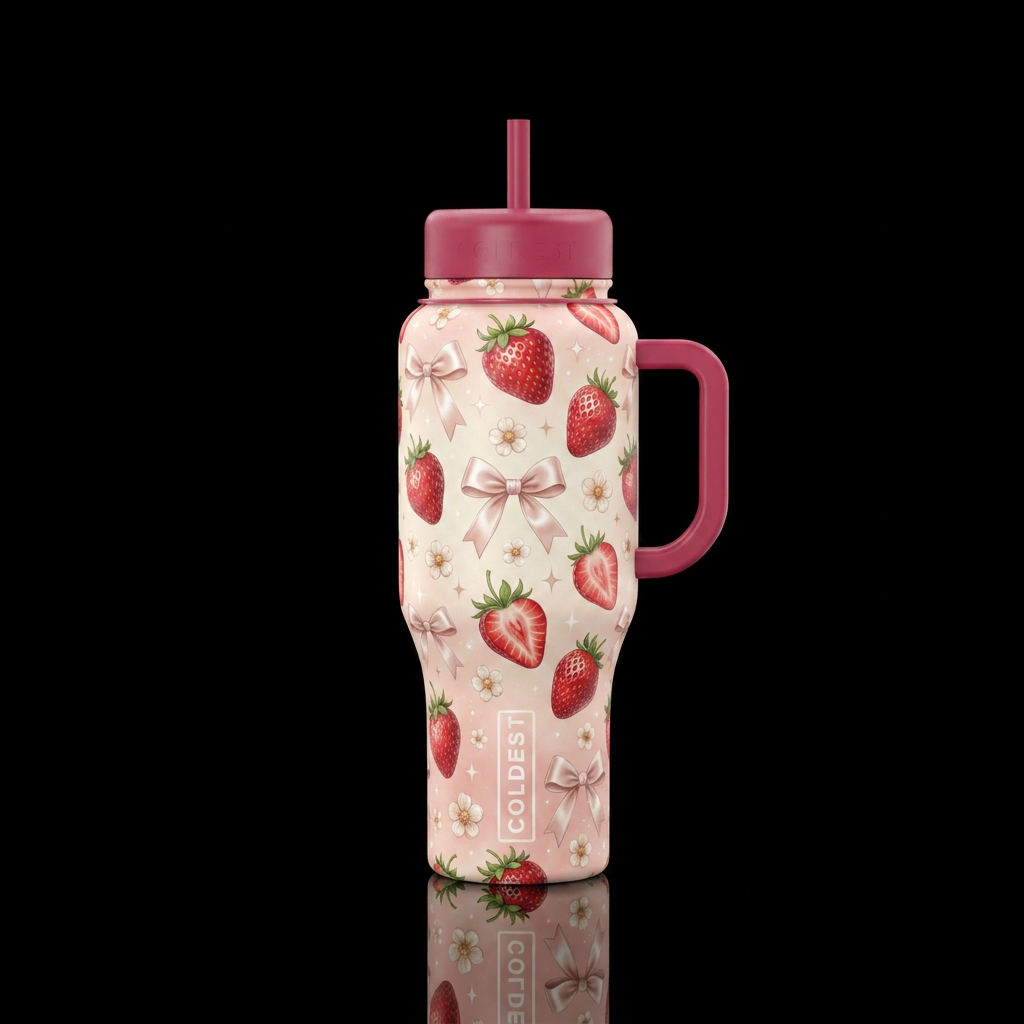 Strawberry Kiss 🍓🎀 water bottle design