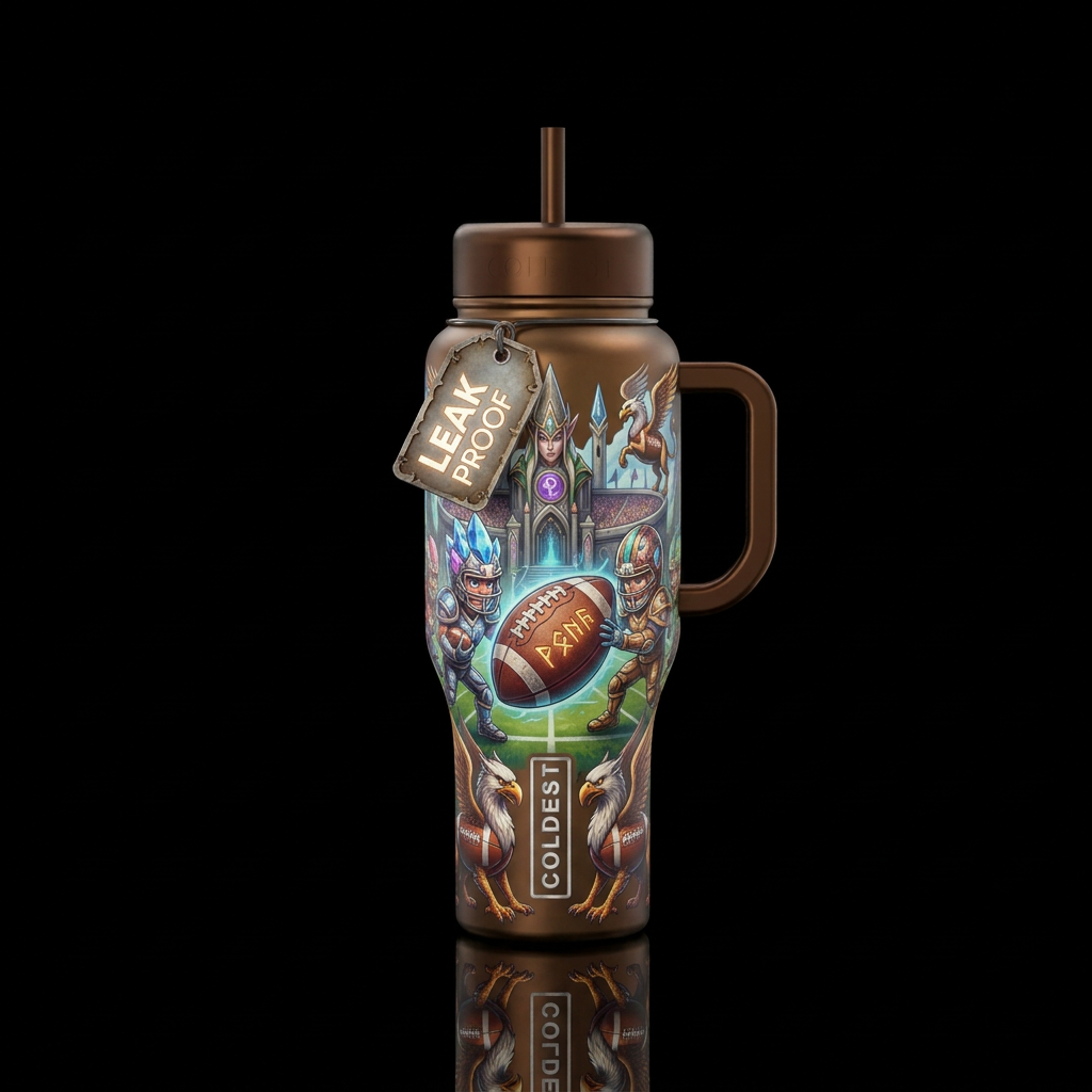 fantasy, football water bottle design