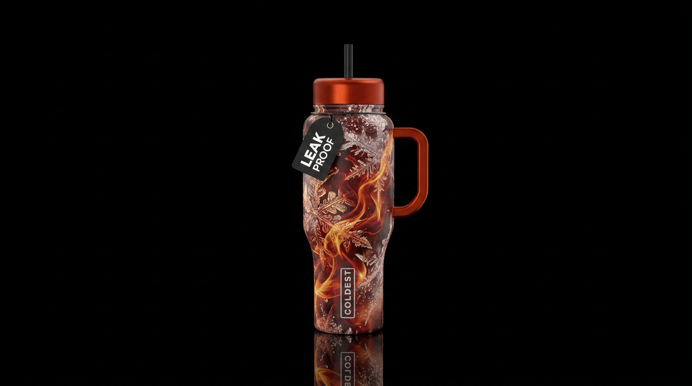 mysterious, firery, beautiul snow water bottle design
