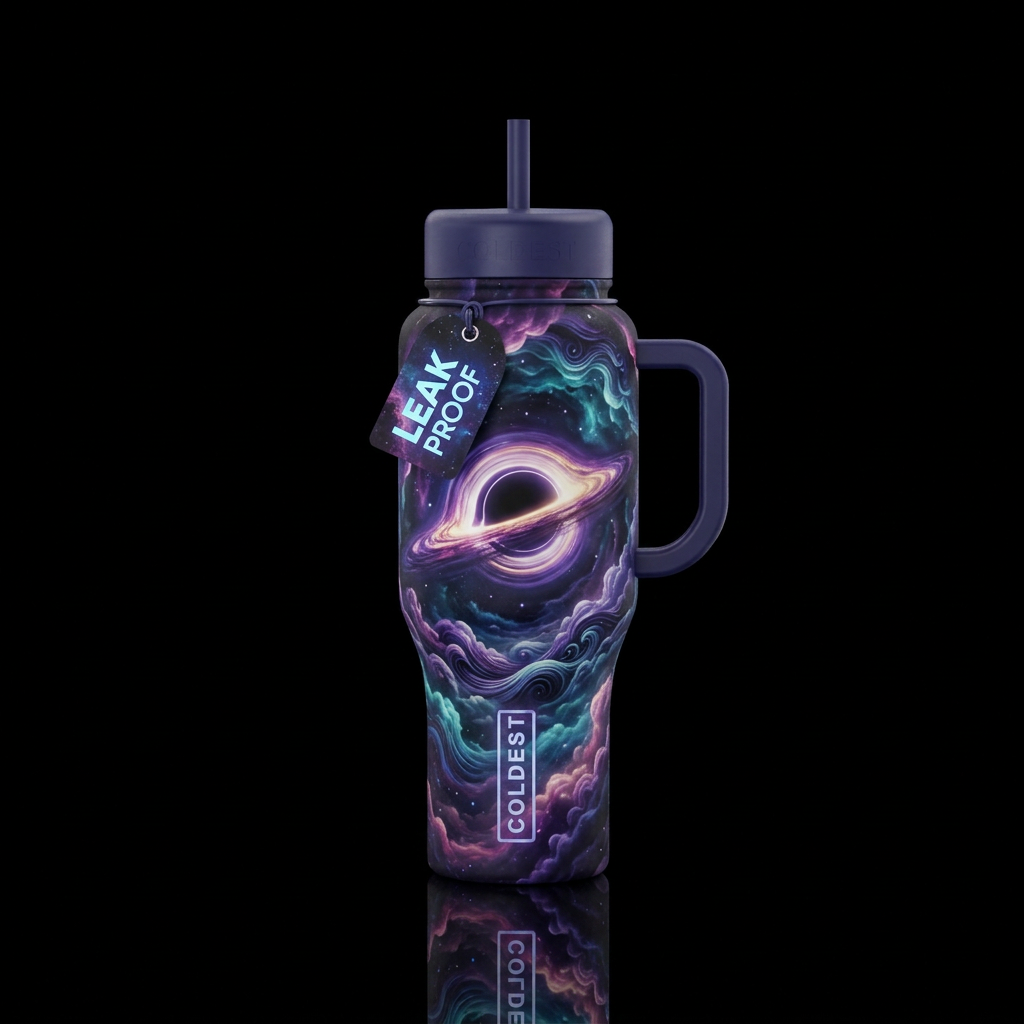 waves, haunted, black hole, clouds water bottle design
