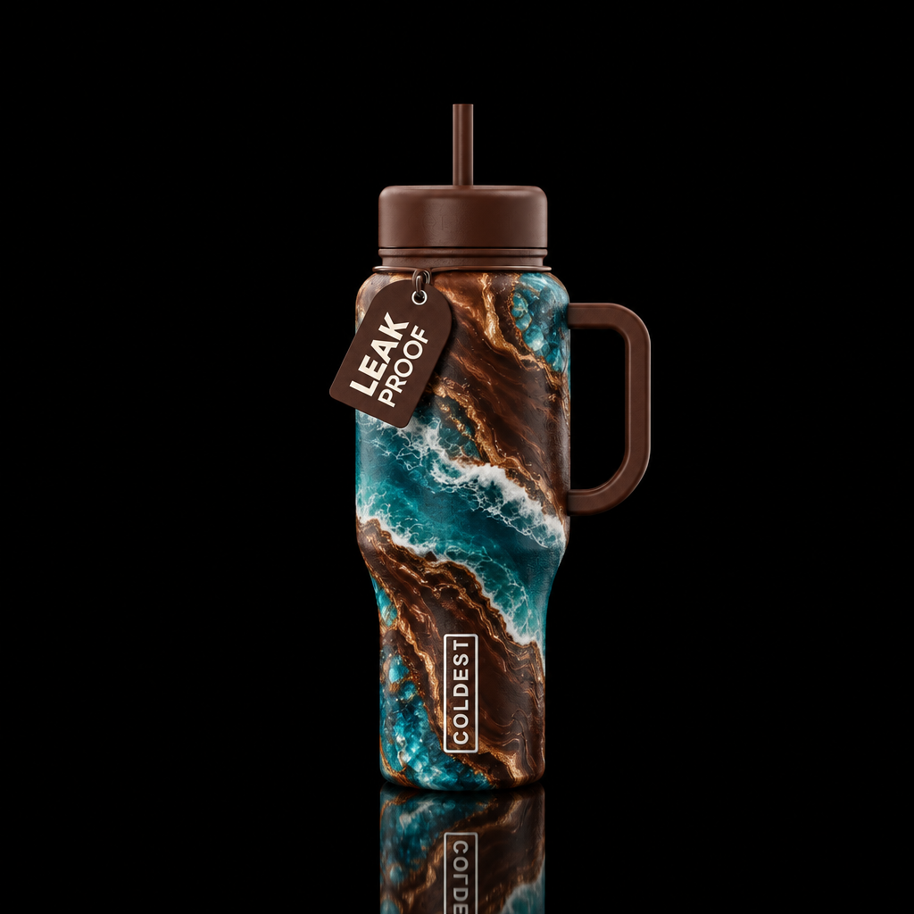 chocolate, gemstone, ocean water bottle design