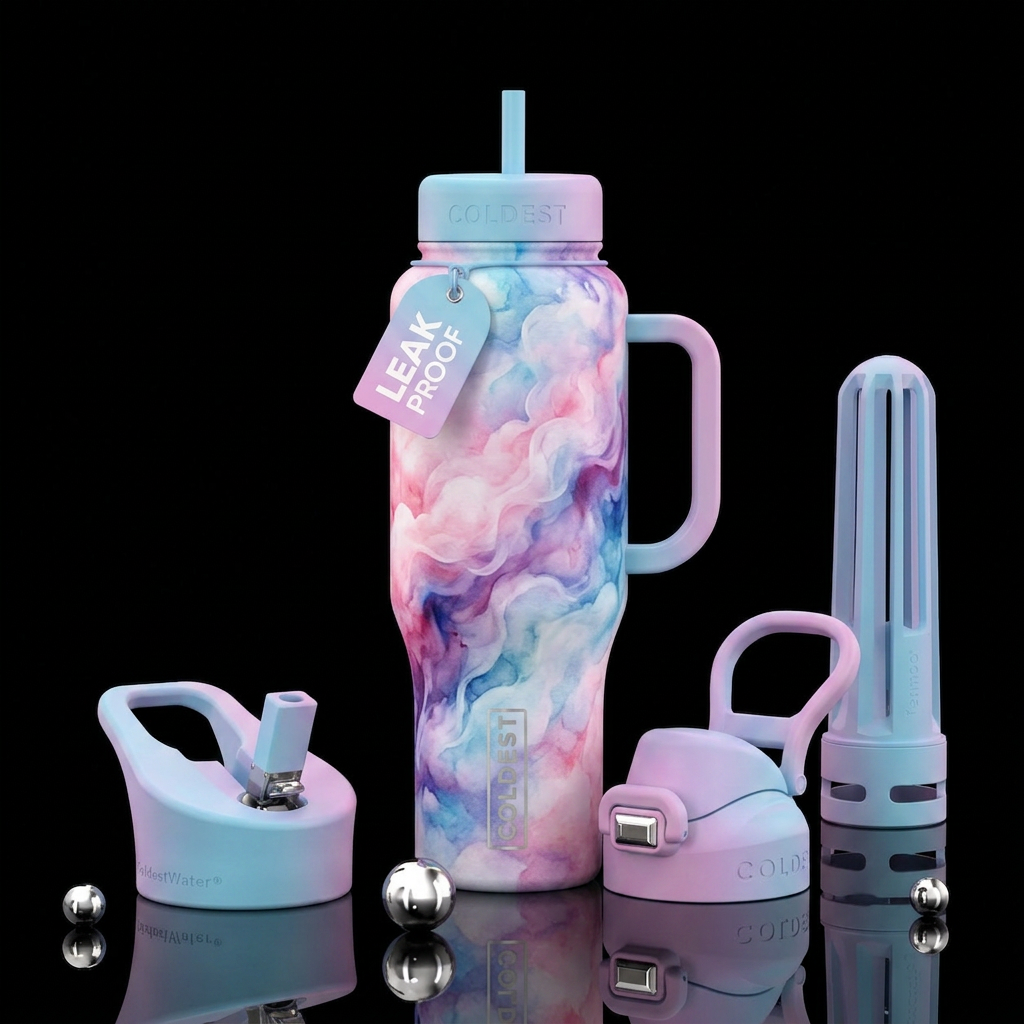 watercolor cotton candy water bottle design