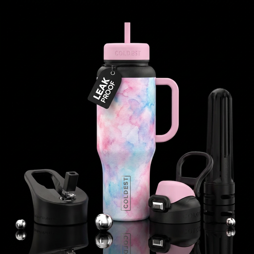 watercolor cotton candy water bottle design