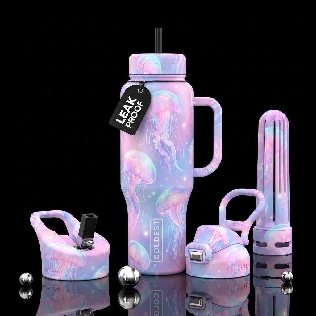 Cotton candy jelly fish water bottle design