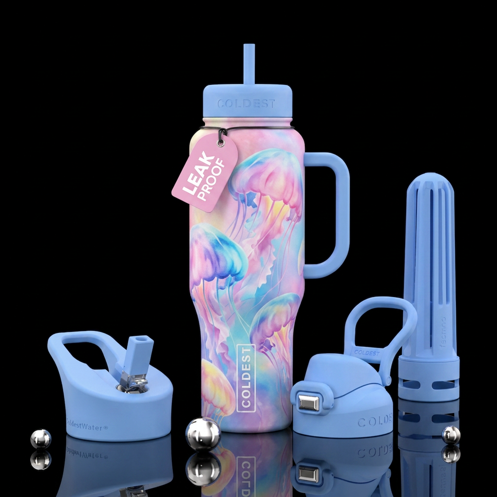 Cotton candy jelly fish water bottle design
