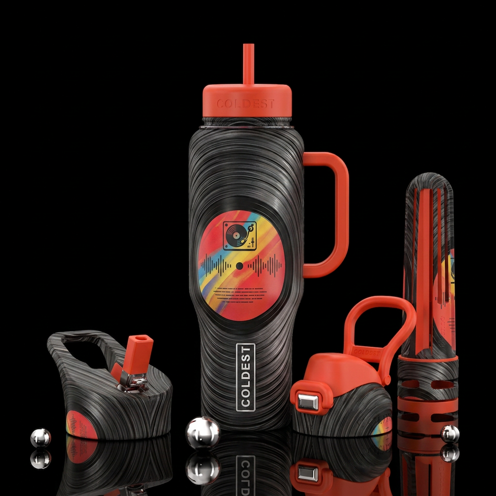 vinyl record water bottle design