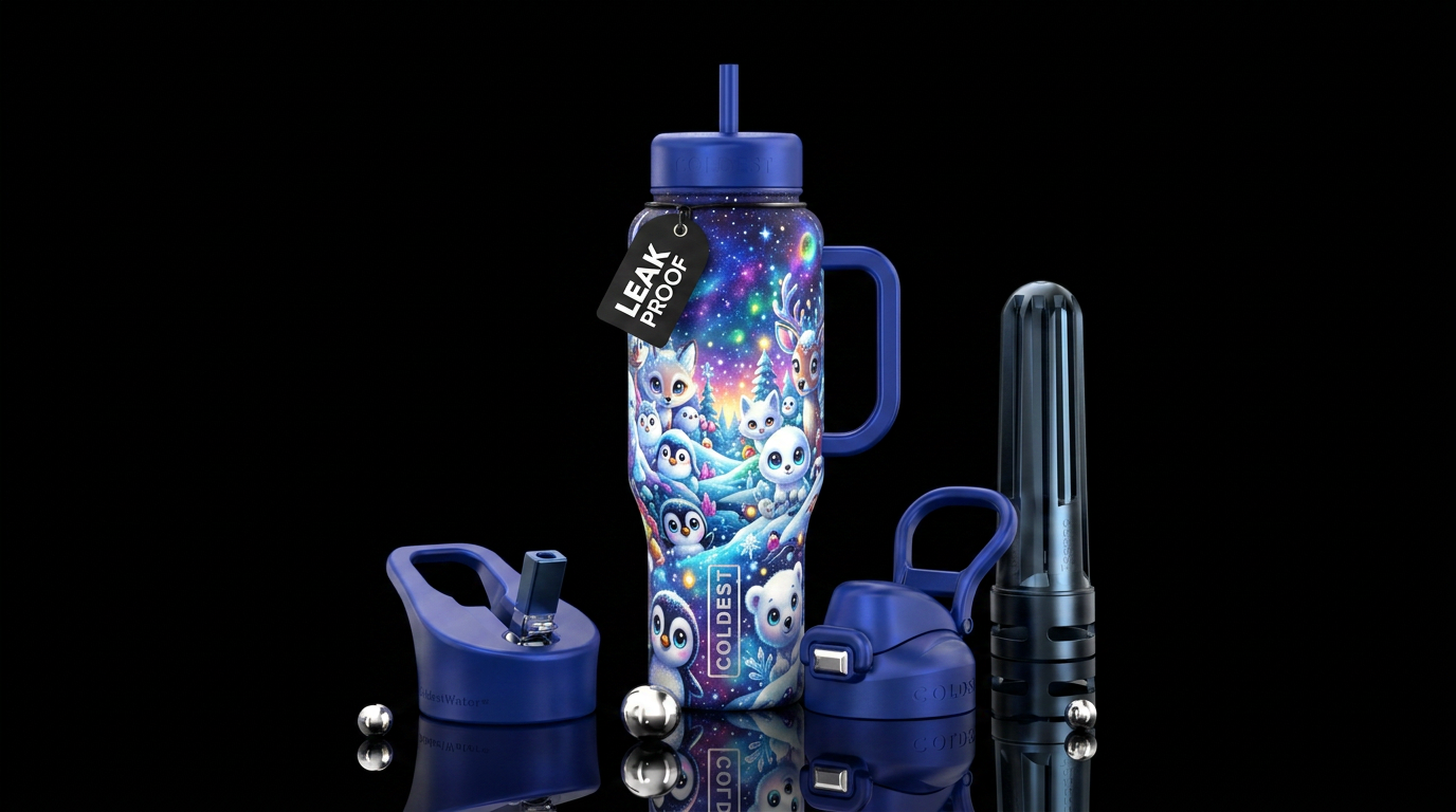 Winter wonderland children eyes water bottle design