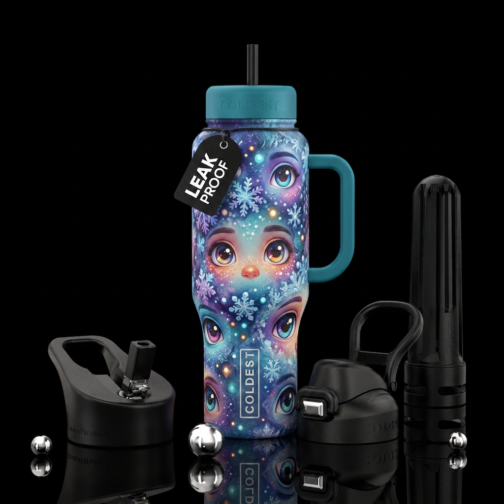 Winter wonderland children eyes water bottle design