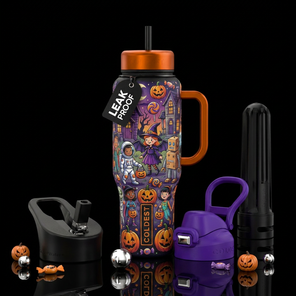 Trick or treating halloween water bottle design