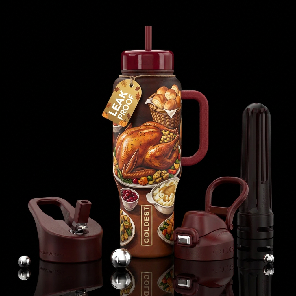 Thanksgiving turkey dinner water bottle design