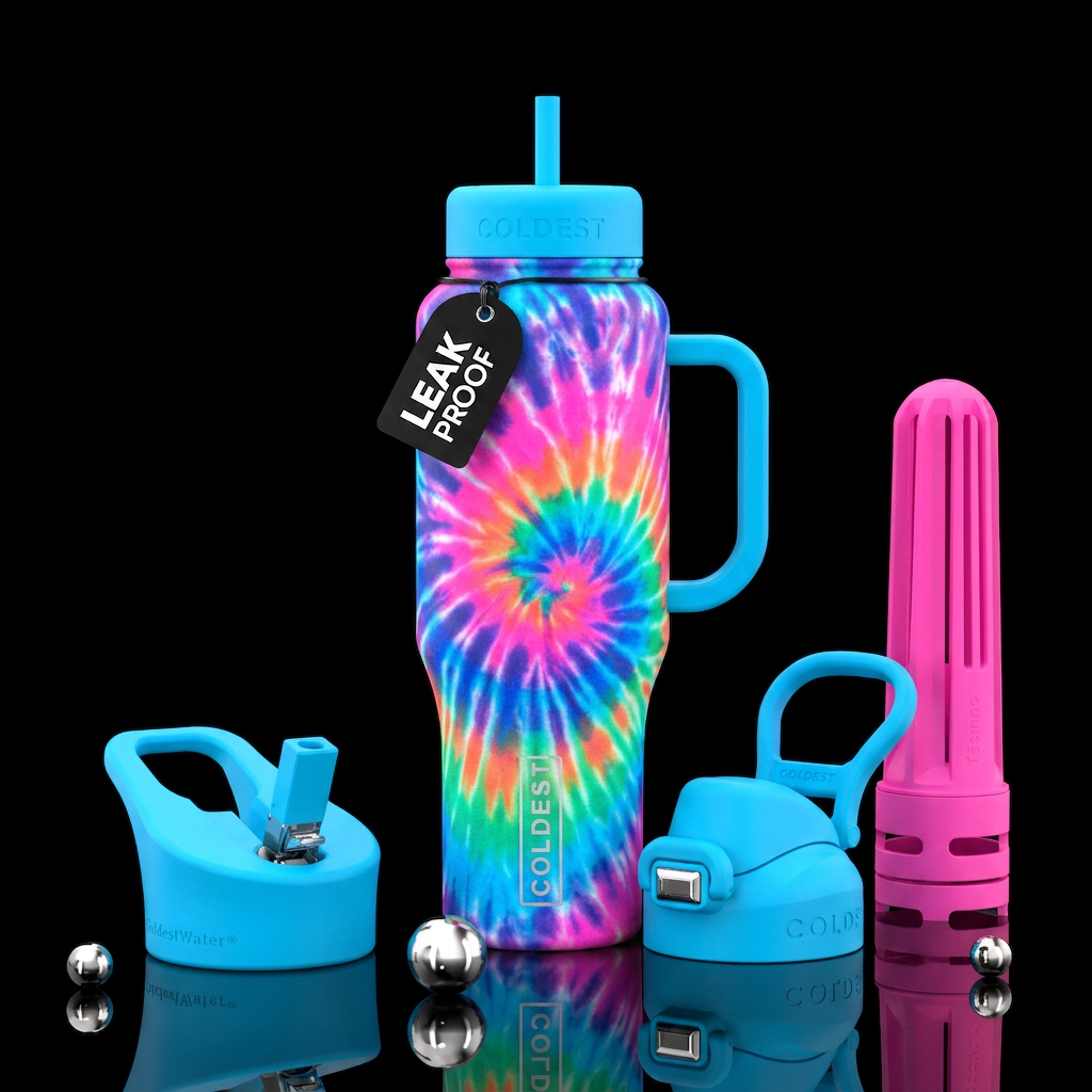 tie-dye, neon water bottle design