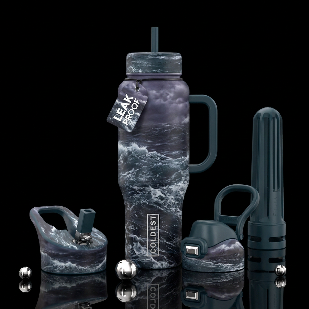 stormy seas water bottle design