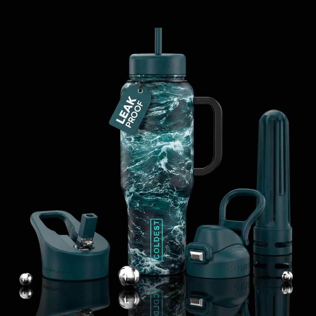 stormy seas water bottle design