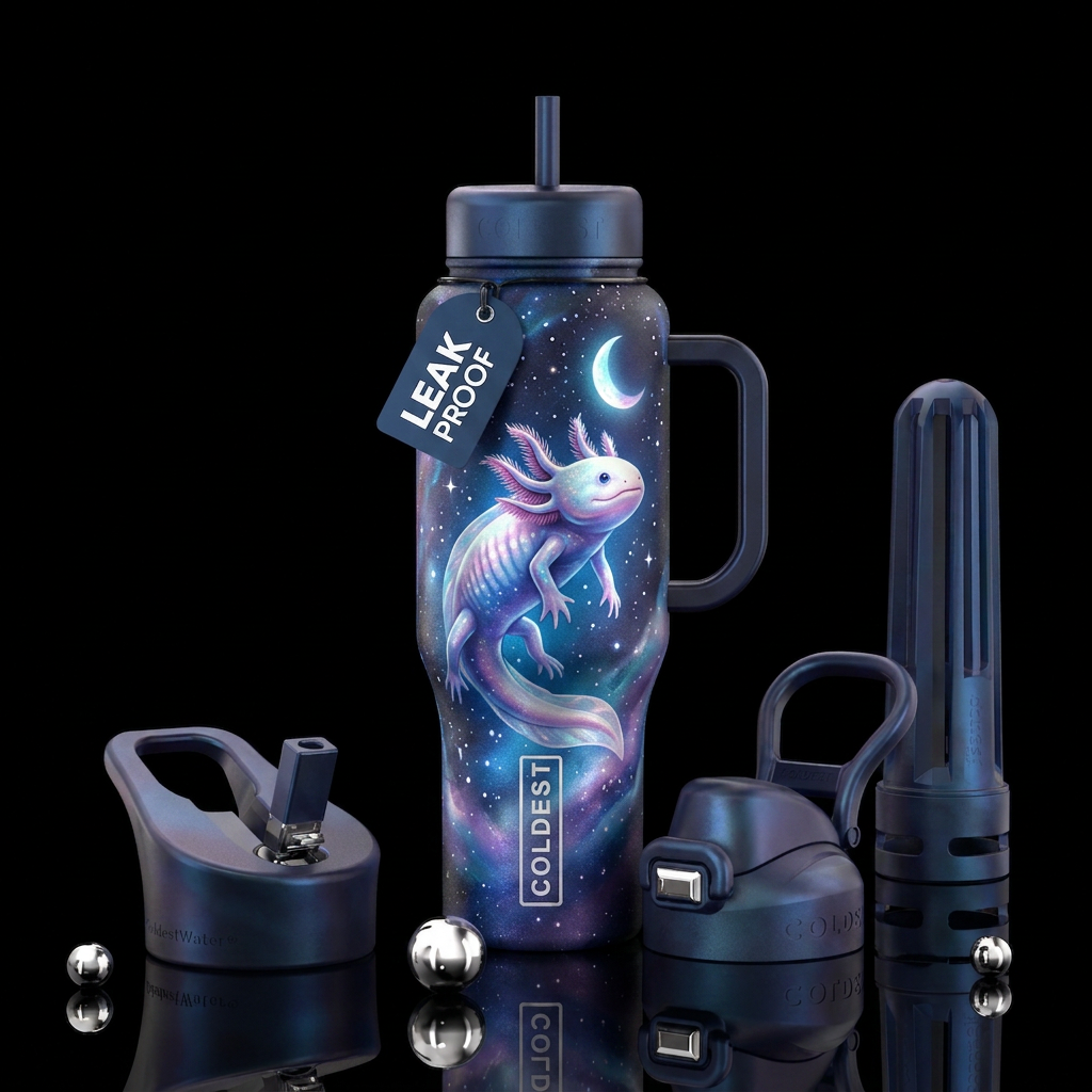 Moonlight axolotl water bottle design