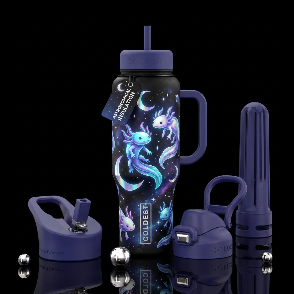 Moonlight axolotl water bottle design