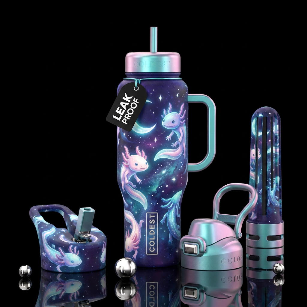 Moonlight axolotl water bottle design